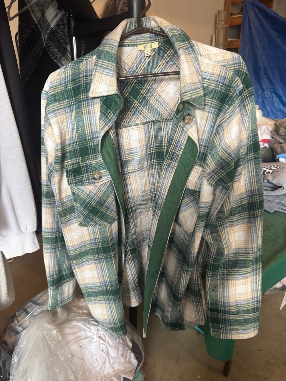Kori Green & Cream Plaid Utility Jacket
